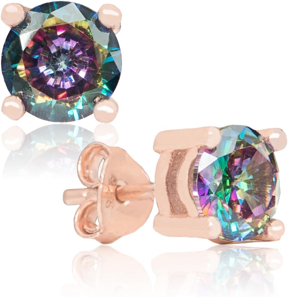 Boucles d'oreilles en argent Sterling Mystic Topaz Sterling Rose Or plaqué naturel