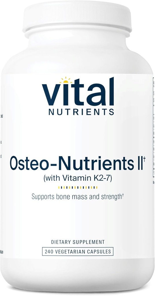 Nutrients vitaux Ostéo-Nutrients II: Vitamine K2 + D3, Calcium, Boron et Magnésium pour la force osseuse*: Soutien cardiaque sain: Supplément végétarien: Gluten, Laiterie, Sans soja: 240 capsules