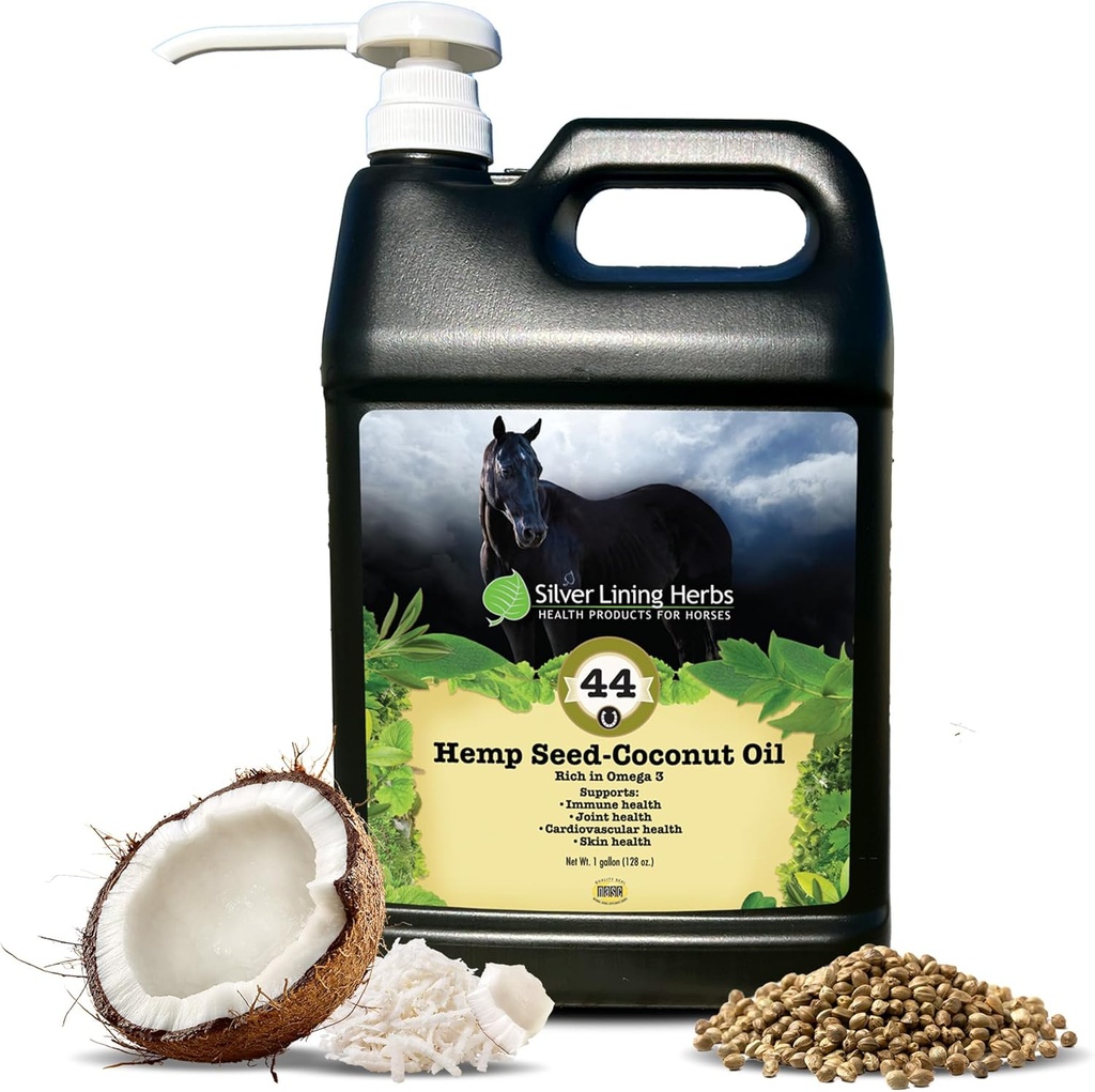 Huile de noix de coco de chanvre - Suppléments Chevaux pour le soutien conjoint, le système immunitaire et la santé cardiovasculaire - Source riche d'Oméga 3, vitamine E et huile essentielle pour les chevaux - 1 Gallon