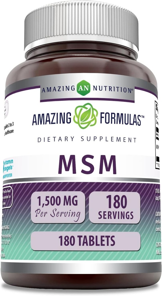Amazing Formulas MSM (Methylsulfonylmethane) Supplement | 1500 Mg Per Serving Supplement | 180 Tablets | Non-GMO | Gluten Free | Made in USA