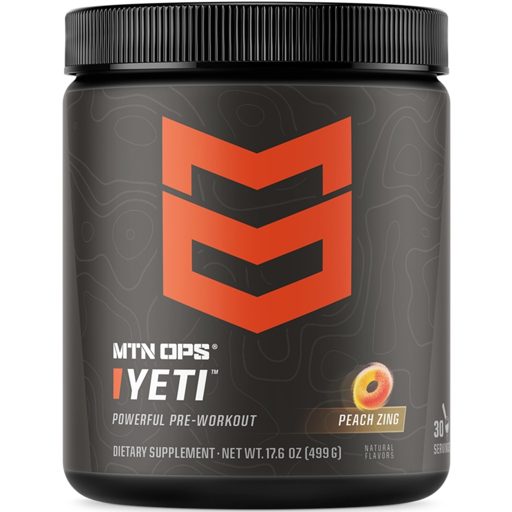 MTN OPS Yeti boisson pré-travail en poudre d'énergie avec la créatine, 200mg caféine et BCAA avec Beta Alanine, 30-Serving Tub, Peach Zing