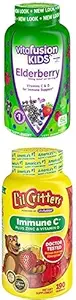 Bundle of Vitafusion Kids Elderberry Gummy Vitamines, 60Ct + Lil Critters Kids Immune C Supplément Gummy: 60 ou 120mg Vitamine C par portion, 190 Compte (95-190 jours)