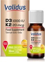 VALIDUS Vitamine D3K2 gouttes – Vitamine haute puissance D3 + K2 MK-7, 250 gouttes liquides, Absorption améliorée pour la santé des os et du coeur, soutient la fonction immunitaire, non-OGM, sans gluten, facile à utiliser, 10 ml