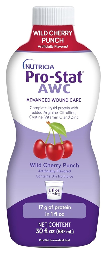 Pro-Stat Advanced Wound Care (AWC), Protein liquide concentré Medical Food - Wild Cherry Punch Flavor, 30 Fl Oz bouteille