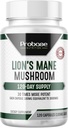 Probase Nutrition Lions Mane Supplément Capsules 30x Extrait de puissance Supplément de champignons 4 mois d'approvisionnement 120 Compte