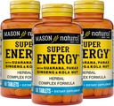 MASON NATURAL Super énergie, faite avec Guarana, Panax Ginseng & Kola Nut pour la performance optimale et l'énergie, 90 jours d'approvisionnement, 60 comprimés (paquet de 3)