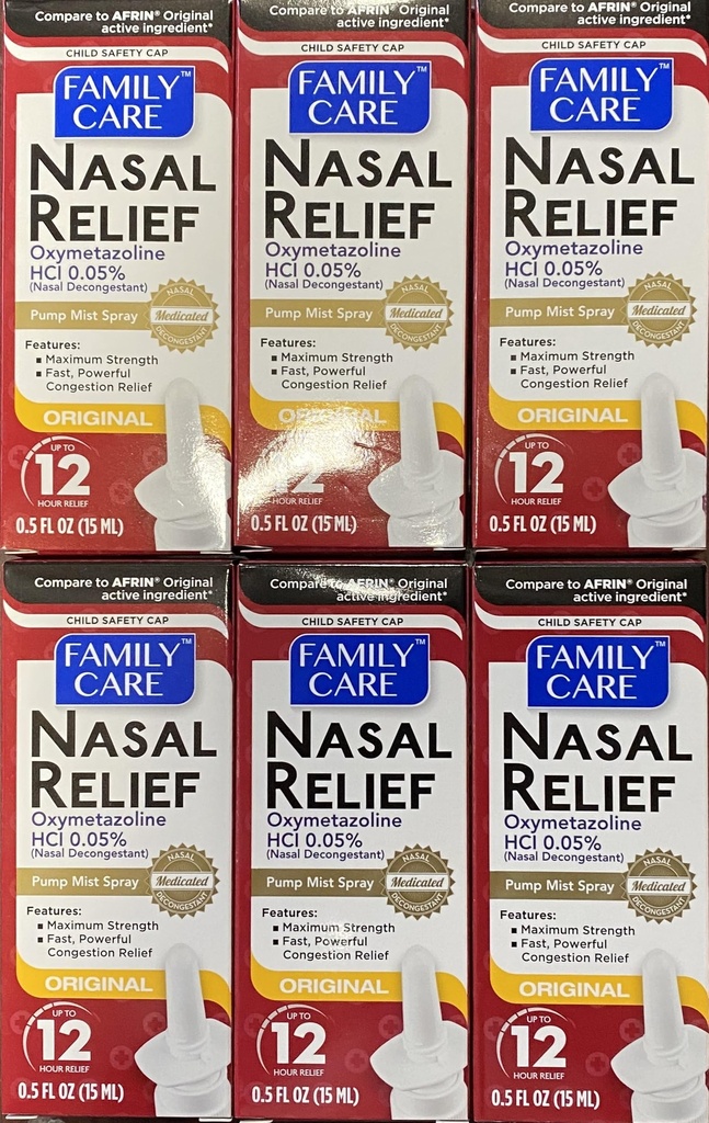 Spray de soulagement nasal assuré, pompe 12 heures Mist Oxymétazoline HCL, 0,5 fl. Oz (6 Pack)