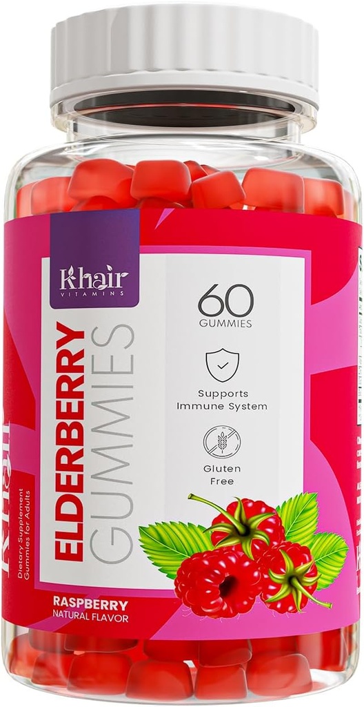 Gummées halal de mûre aînée - Supplément antioxydants super, stimule l'immunité et combat Allergies saisonnières - non OGM, végétarien, sans gluten, sans gélatine et vitamines halales - 60 Gummées