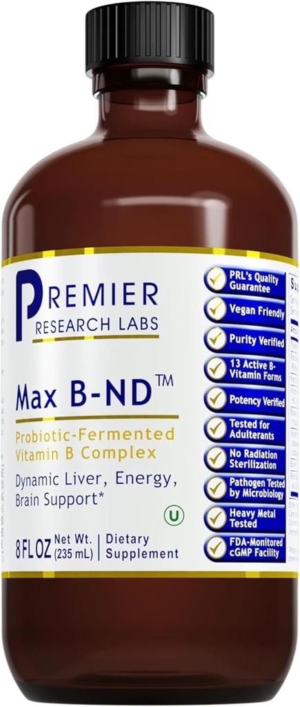Premier Research Labs Max B-ND - Liquid Vitamin B Complex for Liver & Brain Health, Sublingual Drops for Men & Women with Thiamin, B12 & B6-8 Fl Oz Bottle