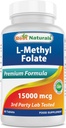 Meilleur folate de méthyle naturel 15000 mcg (15mg) (la plupart biodisponible) 60 comprimés - soutient la fonction de croissance de la formation cellulaire, cerveau, mémoire, santé cardiovasculaire (60 comte (paquet de 1))