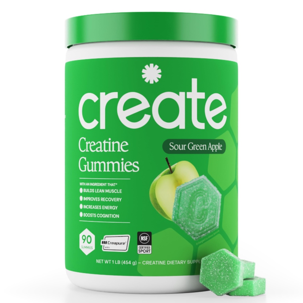 Gommies monohydratées de créatine pour hommes et femmes - Boost Focus, Strength, and Endurance, Anti-Melting Formula, Vegan, Sans gluten, Non-OGM, 1,5 Gram Créatine par Gummy (Sour Green Apple, 90 ct)