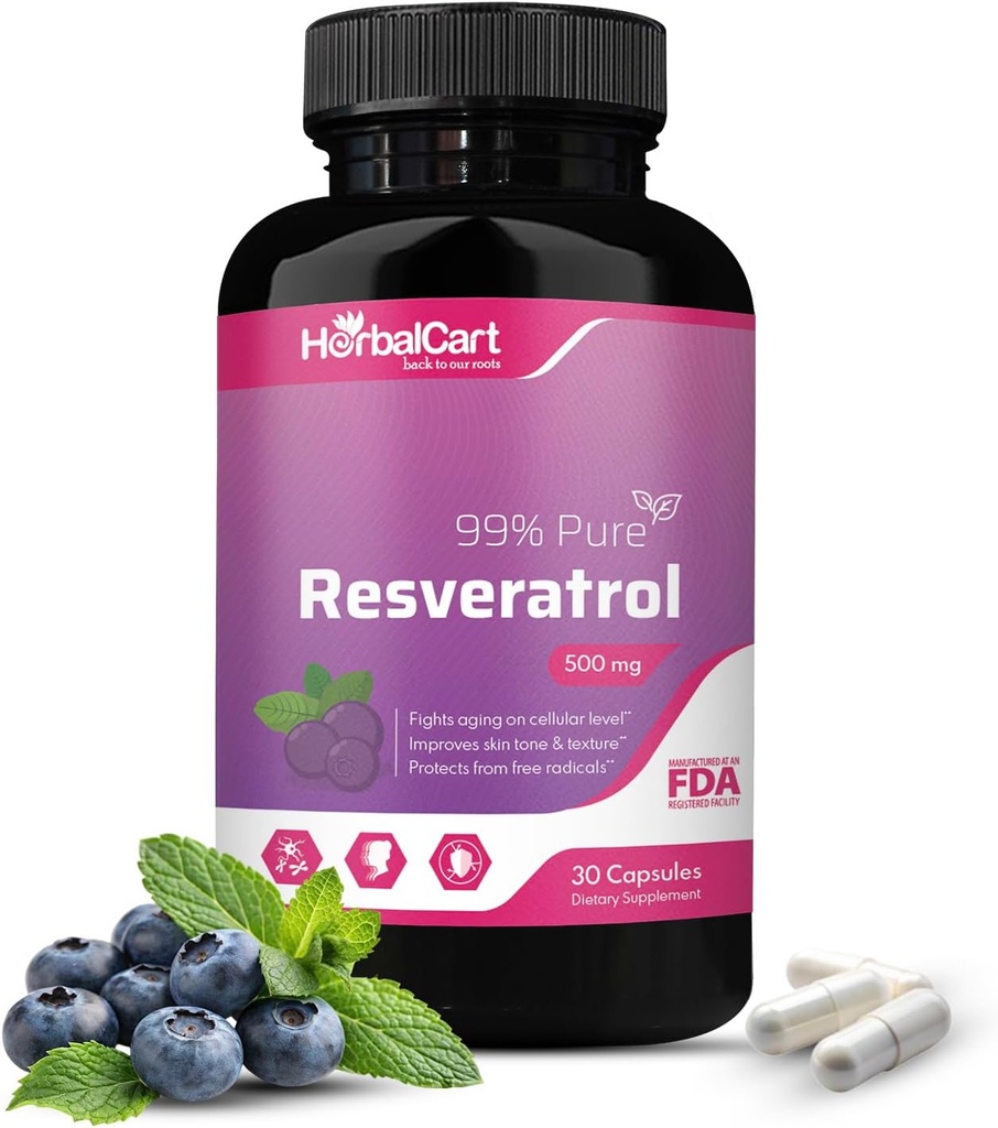 Resvératrol pur 500mg – Antioxydant, Vieillissement en santé et soutien en santé cardiaque