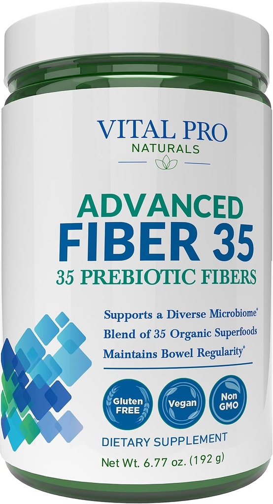 Vital Pro Naturals - Supplément de poudre de fibre 35 avancée pour le soutien alimentaire et la constipation occasionnelle avec 35 fibres prébiotiques et 35 superaliments biologiques pour la régularité Bowel, 6,77 oz