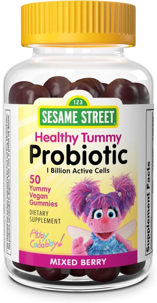 Webber Naturals Sesame Street Healthy Tummy Probiotiques pour les enfants, 1 milliard de cellules actives par gummy, 50 Gummies, pour la santé digestive, sans gluten, laiterie, arachide et gélatine, végétalien