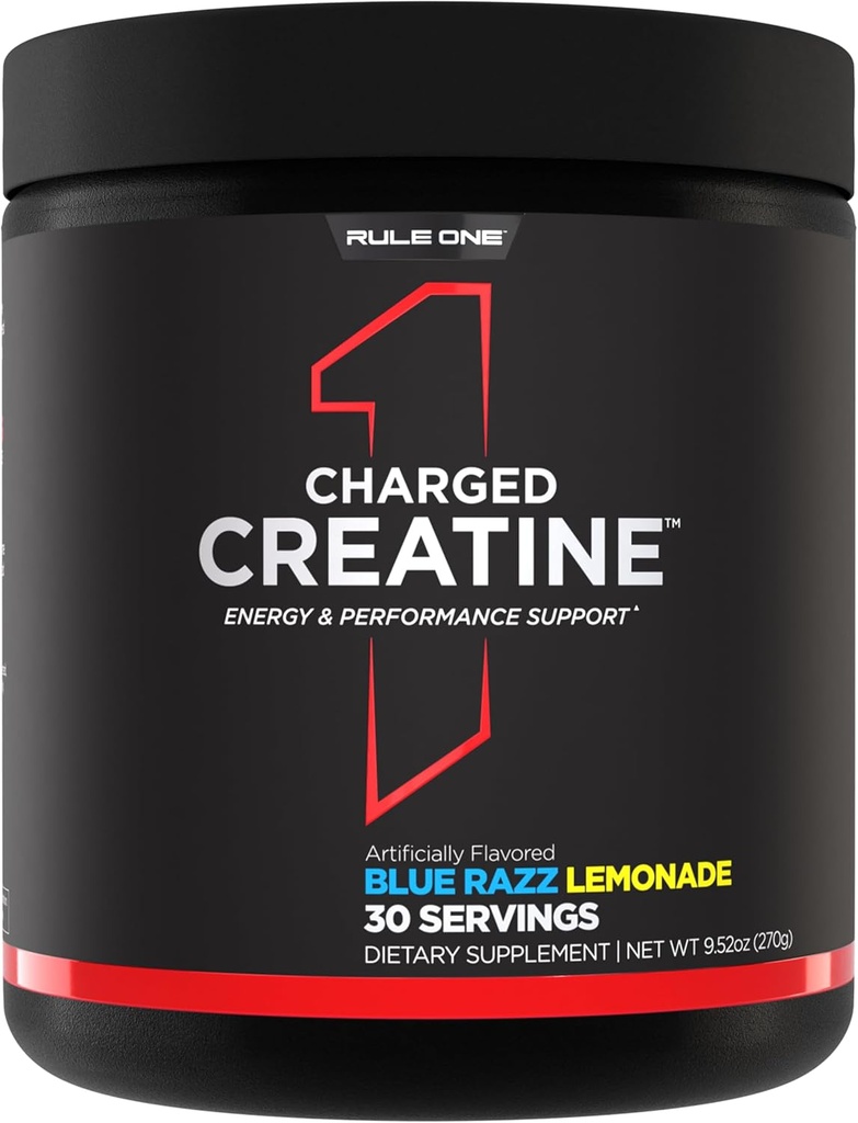 Rule 1 Charged Creatine - Multi-Function Workout Supplement with Creatine, Electrolyte, and Energy Blends for Intensity, Performance, & Hydration Support (30 Servings, Blue Razz Lemonade)