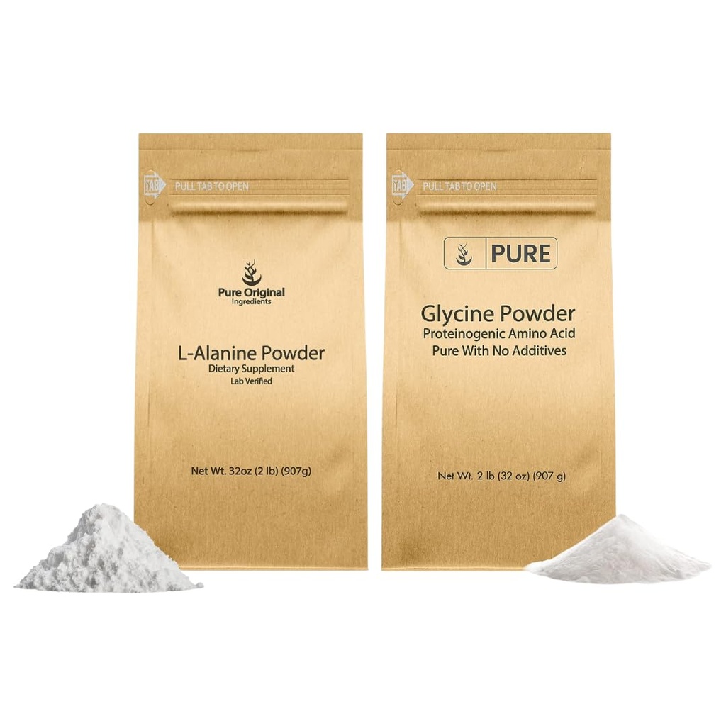PURE INGREDIENTS ORIGINAL L-Alanine & Glycine Powder Bundle (2 lb chacun), Supplément poudres, Pure & Non dilué