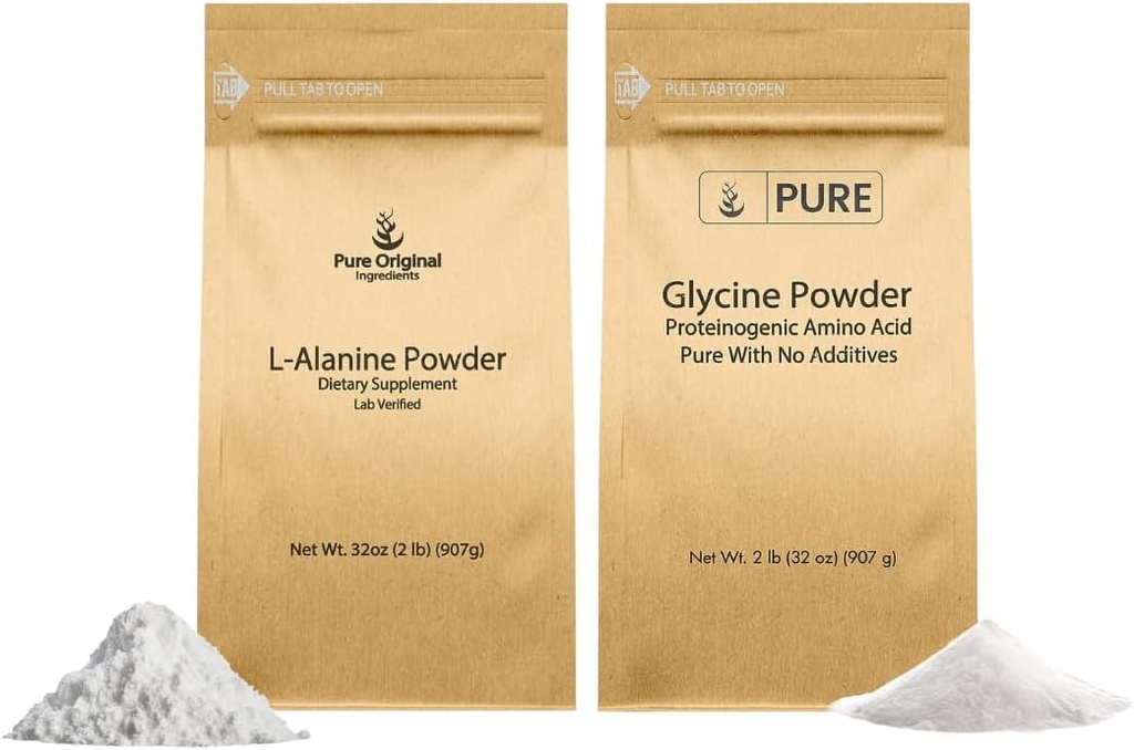 PURE INGREDIENTS ORIGINAL L-Alanine & Glycine Powder Bundle (2 lb chacun), Supplément poudres, Pure & Non dilué