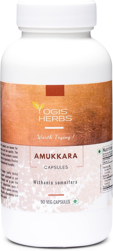 YOGIS HERBS Amukkara Capsules - Racine d'Ashwagandha, supplément à base de plantes, support du stress (Withania Somnifera) 90 Capsules de Veg
