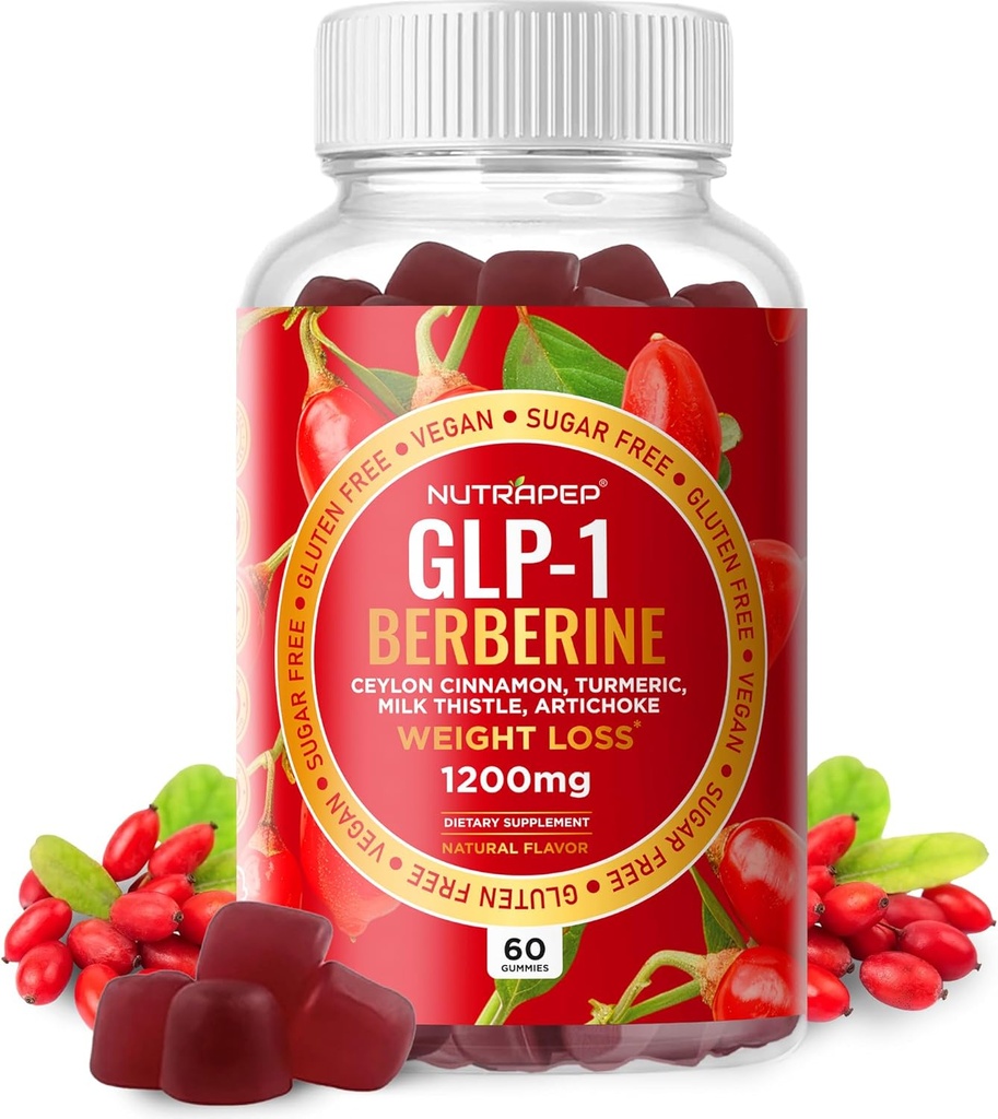 Premium Berberine HCl GLP-1 Gommies de perte de poids (1200mg) avec Ceylan Cinnamon Lait curcuma Chardon Artichaut - sans sucre sans gluten sans haute puissance GLP1 Supplément de soutien