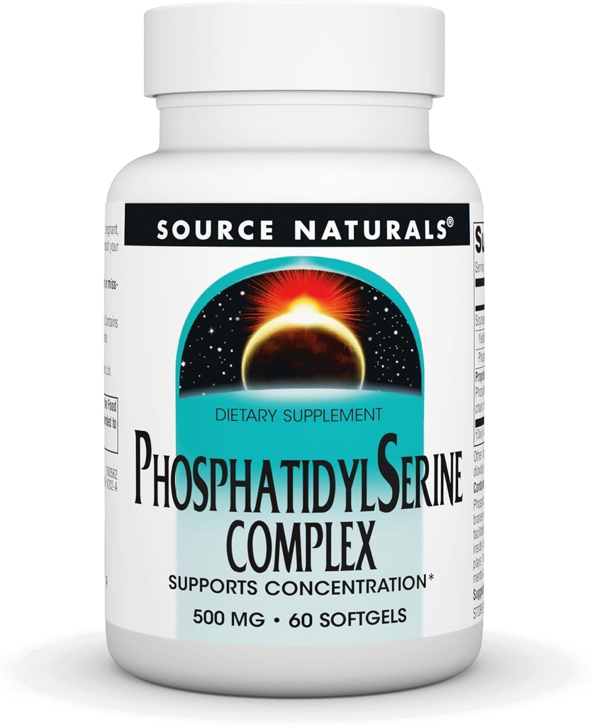 Source Naturelles Complexe Phosphatidyl Sérine Supplément enzymatique stablilisé 500mg - 100% Pure - 60 Softgels
