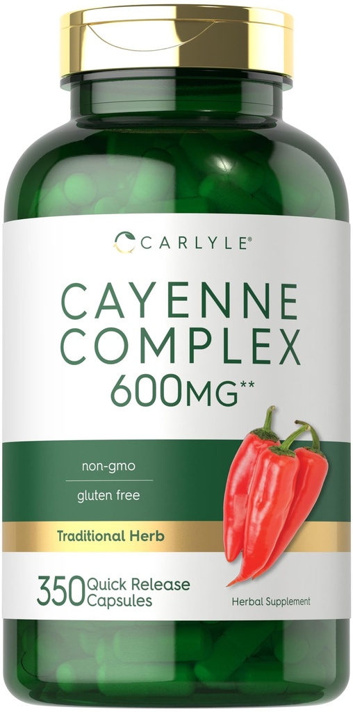 Carlyle Cayenne Capsules de poivre 600mg, 350 pilules, Supplément sans gluten