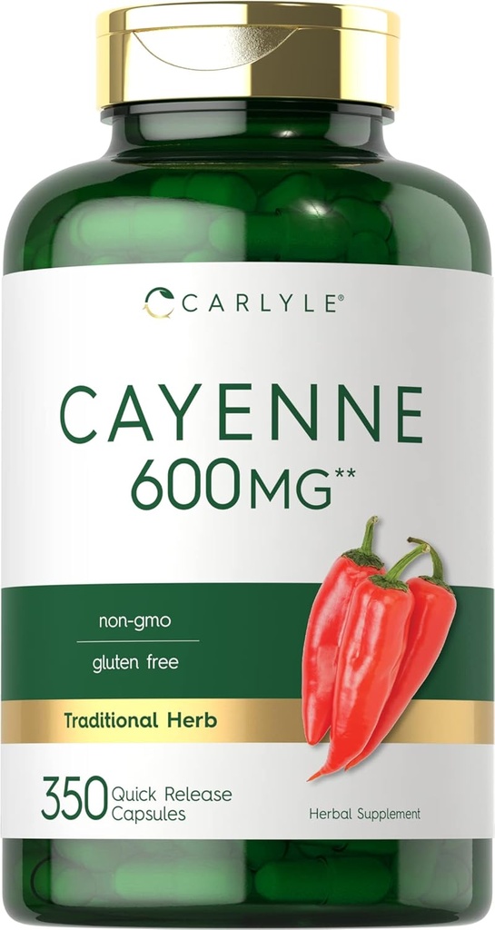Carlyle Cayenne Capsules de poivre 600mg, 350 pilules, Supplément sans gluten