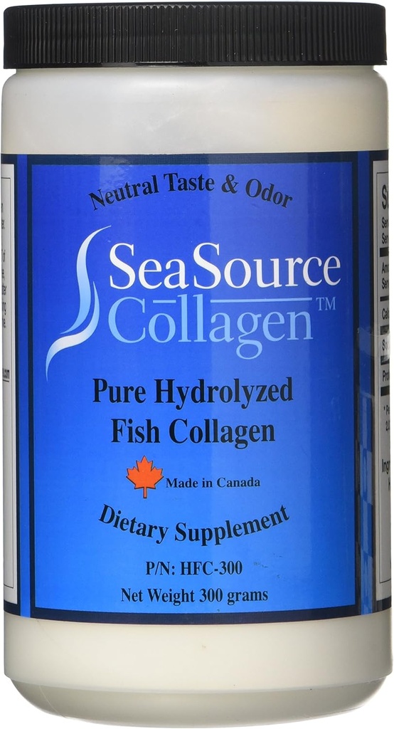 SeaSourceTM Collagen Pure HYDROLYZED Fish Collagen Dietary Supplément Poudre - Fabriqué au Canada à partir des peaux de morue capturée sauvage.