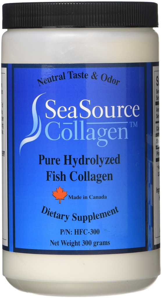 SeaSourceTM Collagen Pure HYDROLYZED Fish Collagen Dietary Supplément Poudre - Fabriqué au Canada à partir des peaux de morue capturée sauvage.
