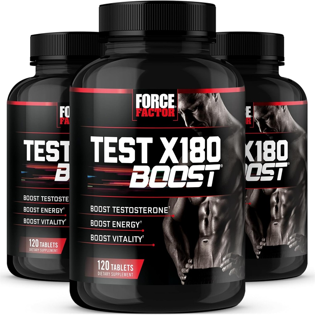 Essai du facteur de force X180 Boost, booster de testostérone et supplément d'énergie pour les hommes, booster l'énergie, augmenter l'endurance et améliorer la vitalité, avec l'acide D-aspartique et Fenugreek, 120 comtes (paquet de 3)