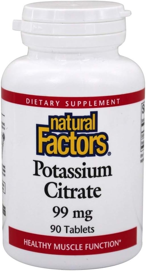 Facteurs naturels - Citrate de potassium 99mg, soutient les muscles sains, les nerfs et le cœur, 90 comprimés