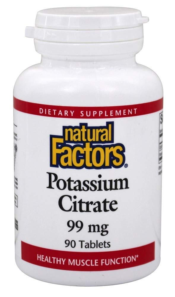 Facteurs naturels - Citrate de potassium 99mg, soutient les muscles sains, les nerfs et le cœur, 90 comprimés