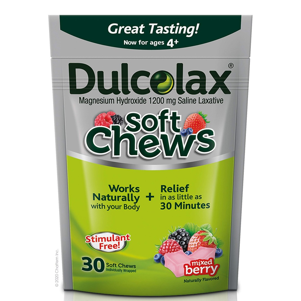 Dulcolax Soft Chews Saline Laxative Mixte Berry (60ct & 30ct) 1200mg Magnésium Hydroxyde Gentle Constipation Relief