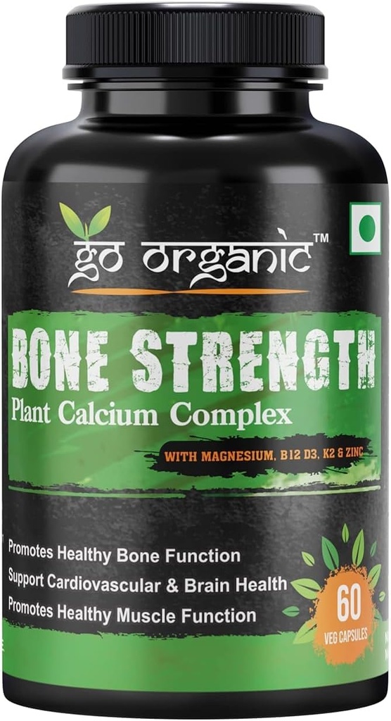 Onze zones de concentration osseuse - Calcium à base végétale, magnésium, zinc, vitamine D3, VIT B12, K2 - OGM, soja, ingrédients sans gluten - complément alimentaire complet pour la santé des os - 60 capsules amies des végétaliens