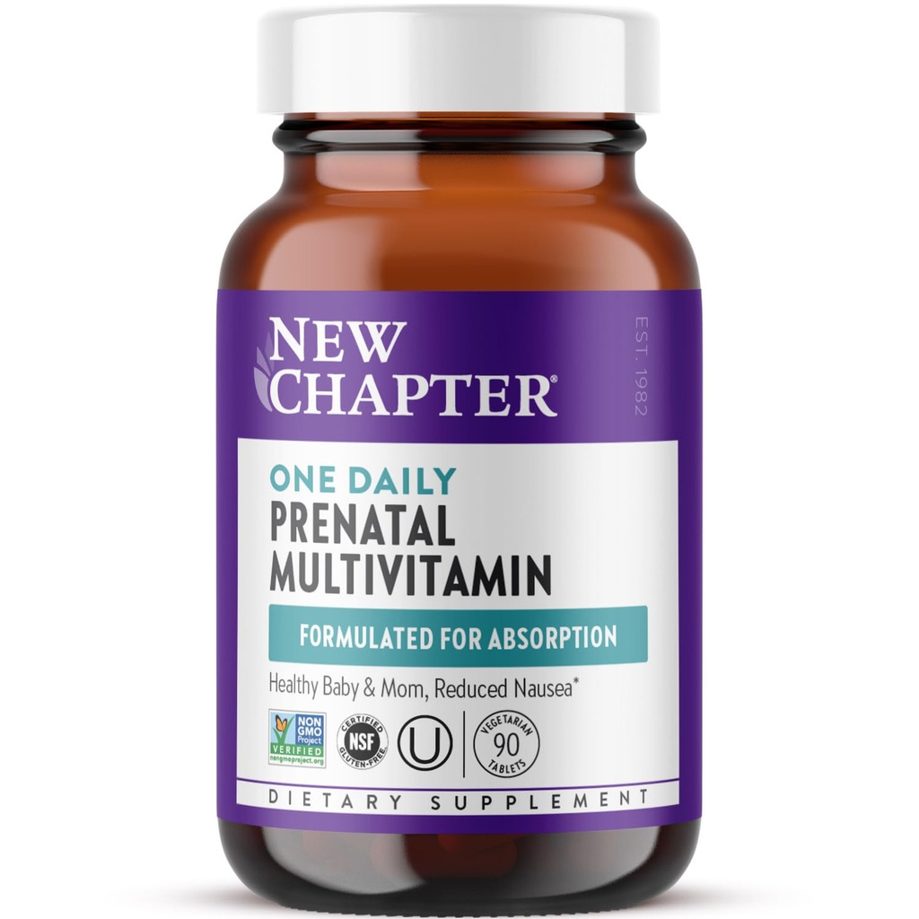 Nouveau chapitre Vitamines prénatales, une multivitamine prénatale quotidienne au méthylfolate + Choline pour une mère et un bébé en bonne santé, sans gluten et sans OGM, 90 Nombre