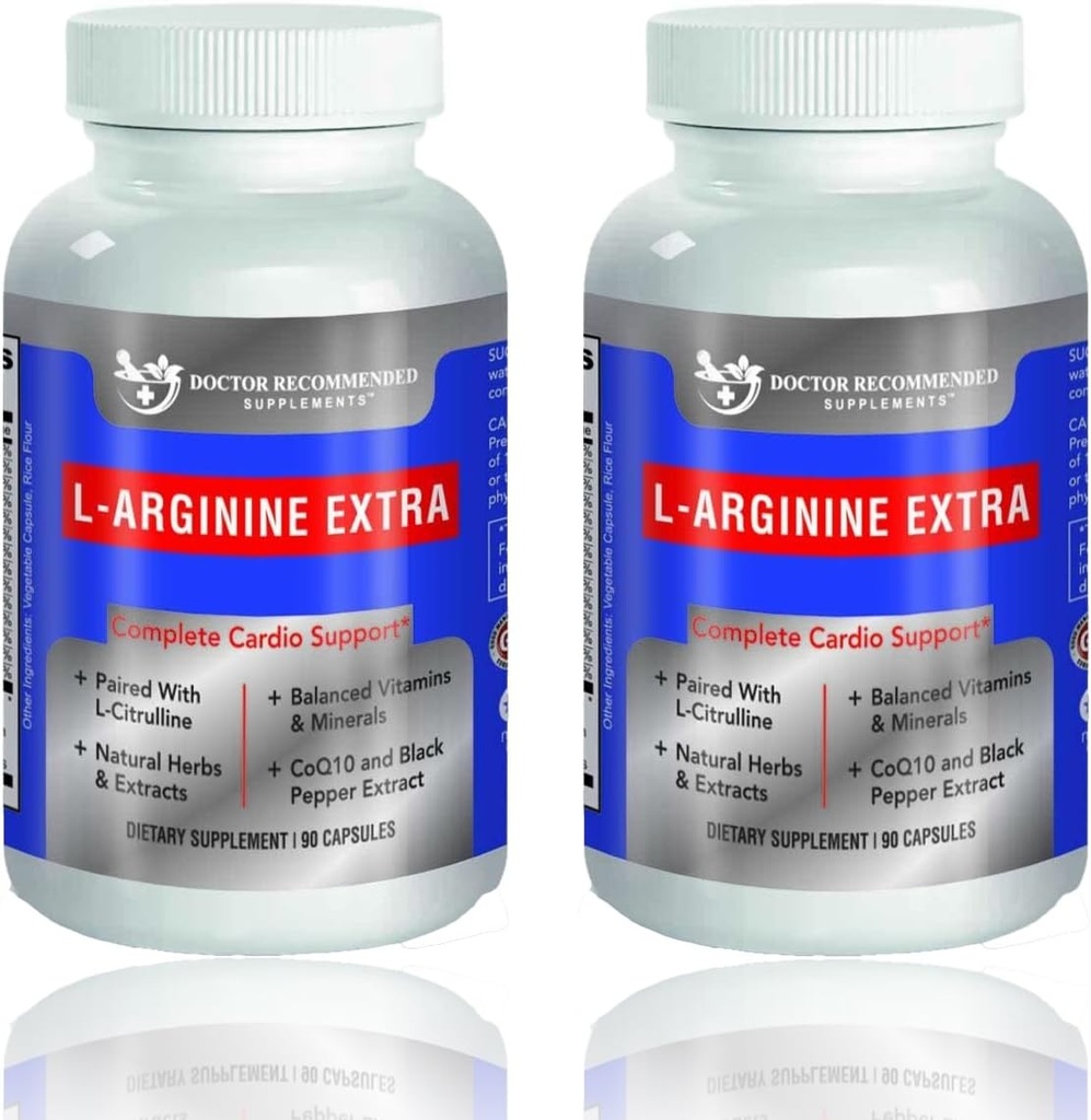 DOCTEUR COMPLÉMENTS RECOMMANDÉS Premium L-Arginine 1000 MG formule d'oxyde nitrique soutient la santé Cardio, la production d'oxyde nitrique, l'endurance et plus - 2 Pack