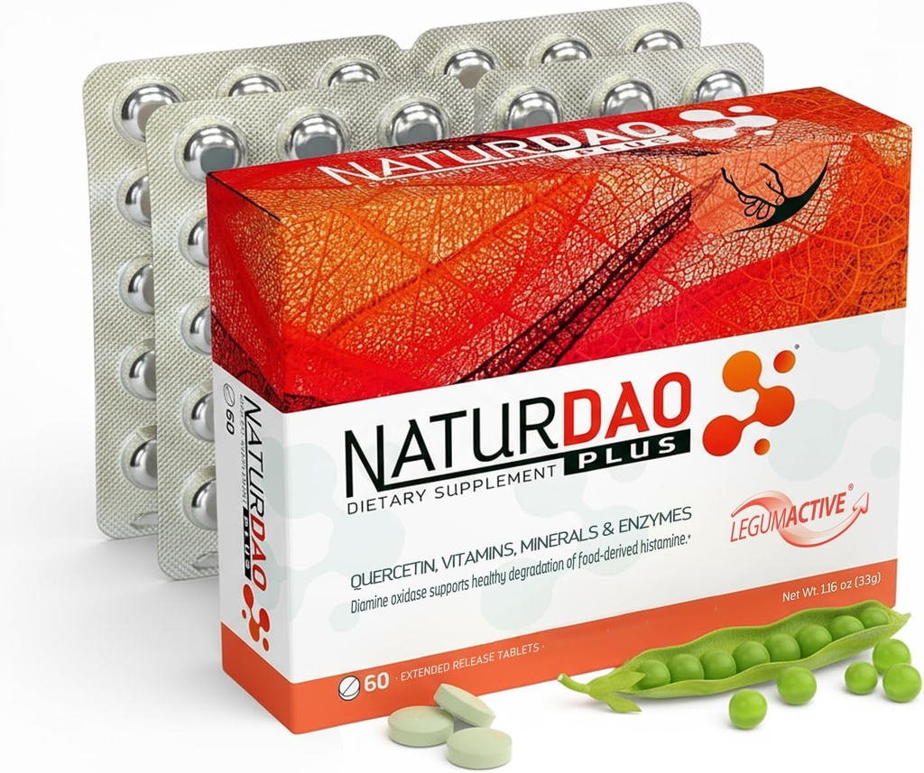 NATURDAO Plus® DAO Enzyme 1.000.000 HDU par dose - Catalase Enzyme - 8 Cofacteurs et Adjuvants - Formule avancée de blocage de l'histamine - intolérance alimentaire - 60 comprimés à libération prolongée