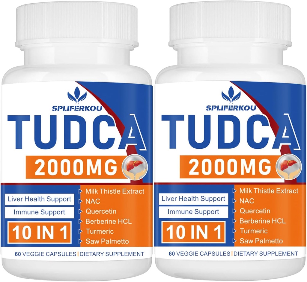 2000mg Tudca supplément de soutien du foie, Tudca sel bile avec chardon de lait et nac,120 capsules pendant 60 jours,Support pour foie, désintoxication, système immunitaire