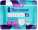 Parce que la nuit s'absorbe - sous-vêtements d'incontinence jetables pour adultes, slips de nuit extra absorbants pour hommes et femmes, blanc, XLarge, 20 comtes