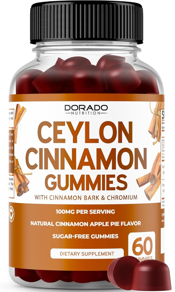 Ceylan Cinnamon Gummies (60 comte) Cider de pomme Vinaigre Cinnamon, Turmeric, Berberine & Ginseng pour Digestion Soutien général au bien-être - Suppléments Ceylan - Vegan Safe & USA Made