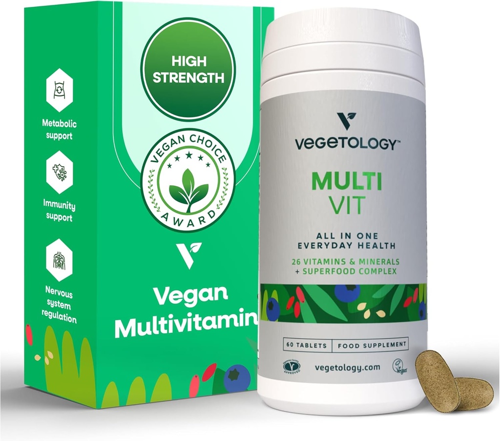 MultiVitamine Vegan MultiSupplement, 26 Vitamines & Minéraux – Suppléments Vitamines pour Métabolique, Fonction Cerveau et Soutien Immune – Multivitamines pour Femmes, Hommes & Enfants