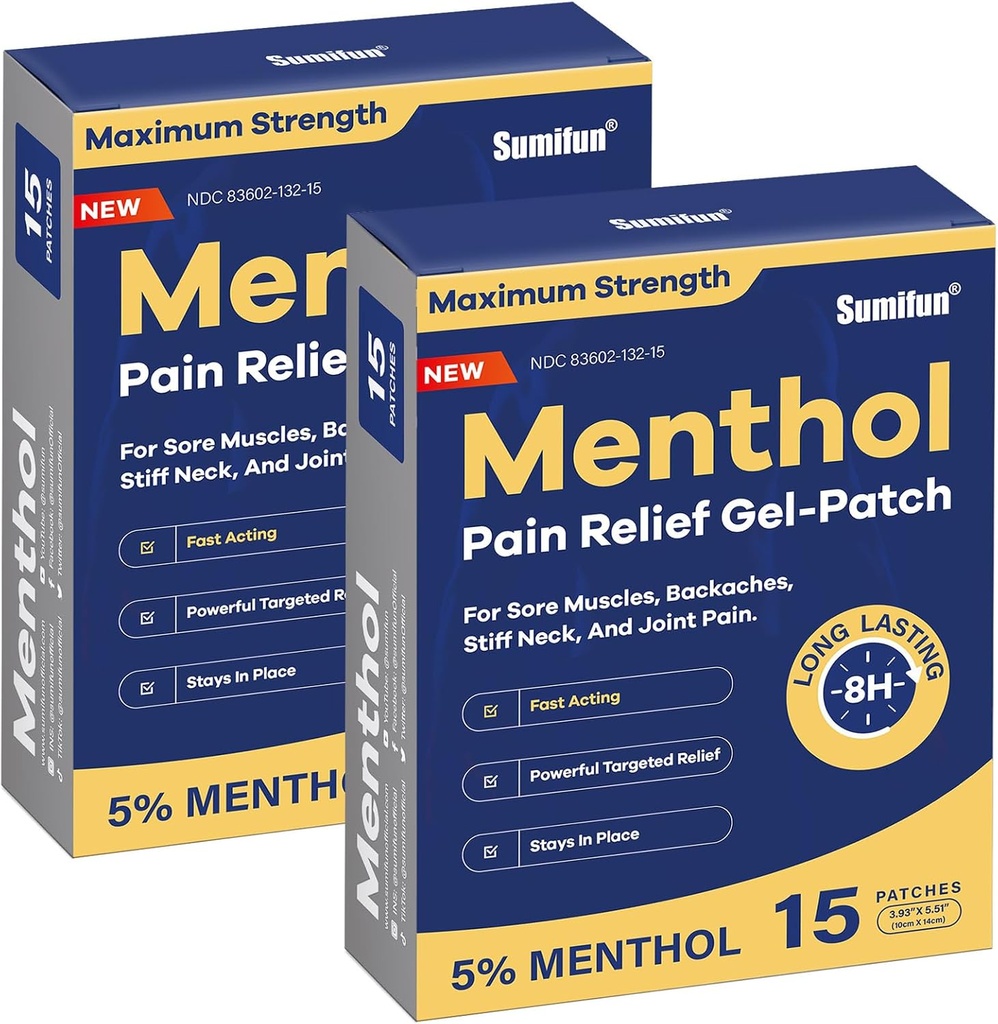 Sumifun 5% Menthol Pain Relief Patchs - 30 Compte Douleur Patchs pour Neck, Shouder, Elbow, Knee & Back Pain Relief - Lower Back Pain Relief Products - Menthol Force maximale Douleur Relief Patchs