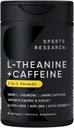 Recherche sportive L-Theanine supplément avec caféine et huile de noix de coco MCT - Énergie concentrée, alerte et relaxation sans somnolence - 200mg L Theanine, 100mg Caféine biologique - 60 Softgels liquides