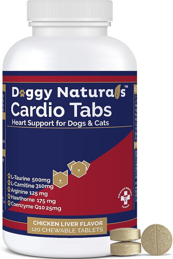 Supplément de soutien cardiaque pour chiens - Aides Support cardiaque et supplément de force cardiaque pour chien, L-Taurine, L-Carnitine, Hawthorn, L Arginine, Coenzyme Q10 - Fabriqué aux États-Unis - 120 comprimés