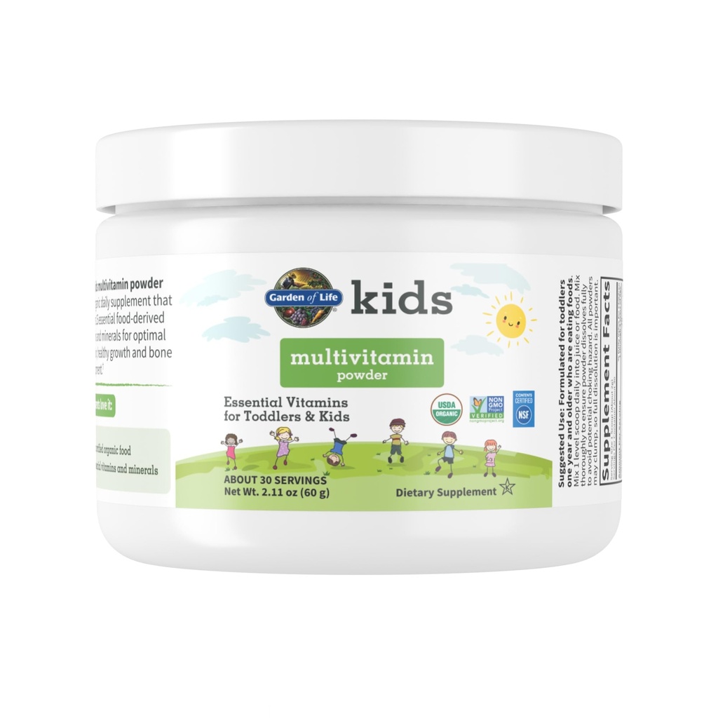Jardin de la vie Enfants en poudre multivitamines, vitamines quotidiennes et minéraux pour les jeunes enfants et les enfants - Poudre multijeune biologique avec 15 vitamine C, D3, zinc pour une croissance saine - Sans gluten - 30 jours d'approvisionnement
