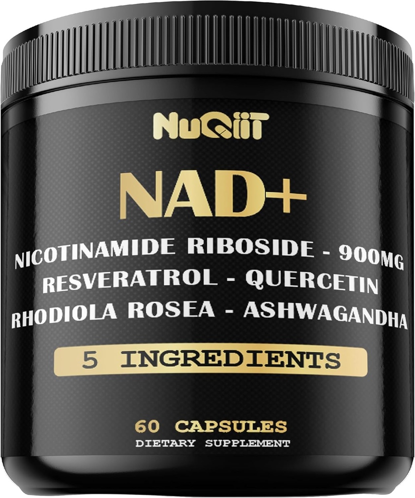 NAD+ Supplément avec Riboside de Nicotinamide, Resvératrol, Quercetin, Turmeric, Rhodiola Rosea - 60 Compte