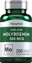 Piping Rock Molybdenum Supplement | 500 mcg | 200 Capsules | Chelated Molybdenum Amino Acid | Non-GMO, Gluten Free