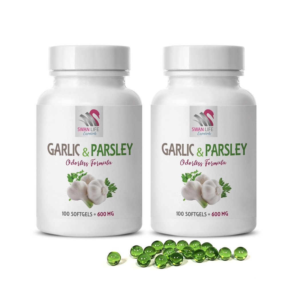 suppléments d'ail - GARLIQUE ET PARSLEY ODORLESS FORMULE - vitamines pour la santé osseuse pour les femmes, ail allicine, allicine, suppléments d'ail, persil ail, capsules de persil, ail inodore - 2B 200 Caps