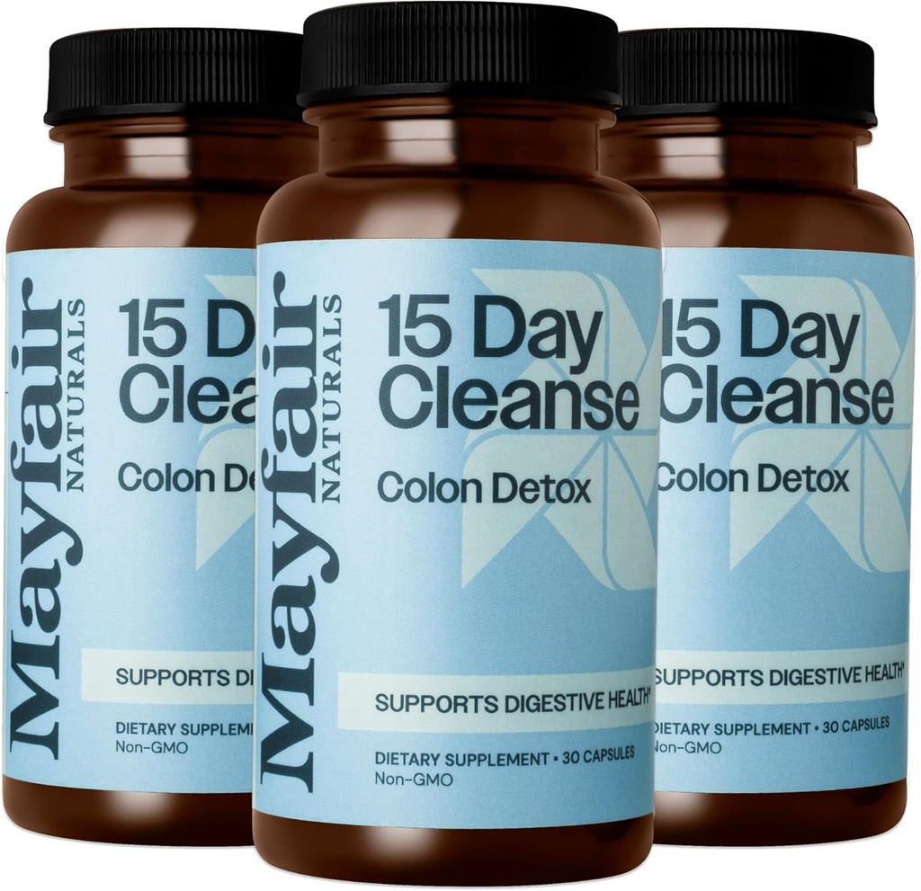 15 jours de nettoyage Colon Detox (3 Pack), supplément alimentaire, 30 capsules chacune (90 Total), laxatif naturel pour la constipation et supplément de santé digestif