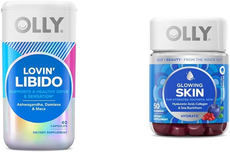OLLY Lovin Libido Capsules for Women, 20 Day Supply (40 Count) and Glowing Skin Gummy, 25 Day Supply (50 Count) Bundle