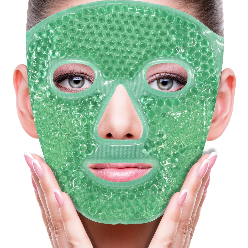 ZNÖCUETÖD Face Eye Mask Ice Pack pour réduire le puffines, les sacs sous les yeux, Puffy Dark Circles, la migraine, Hot/Cold Pack avec le dos doux en peluche (Green #43)